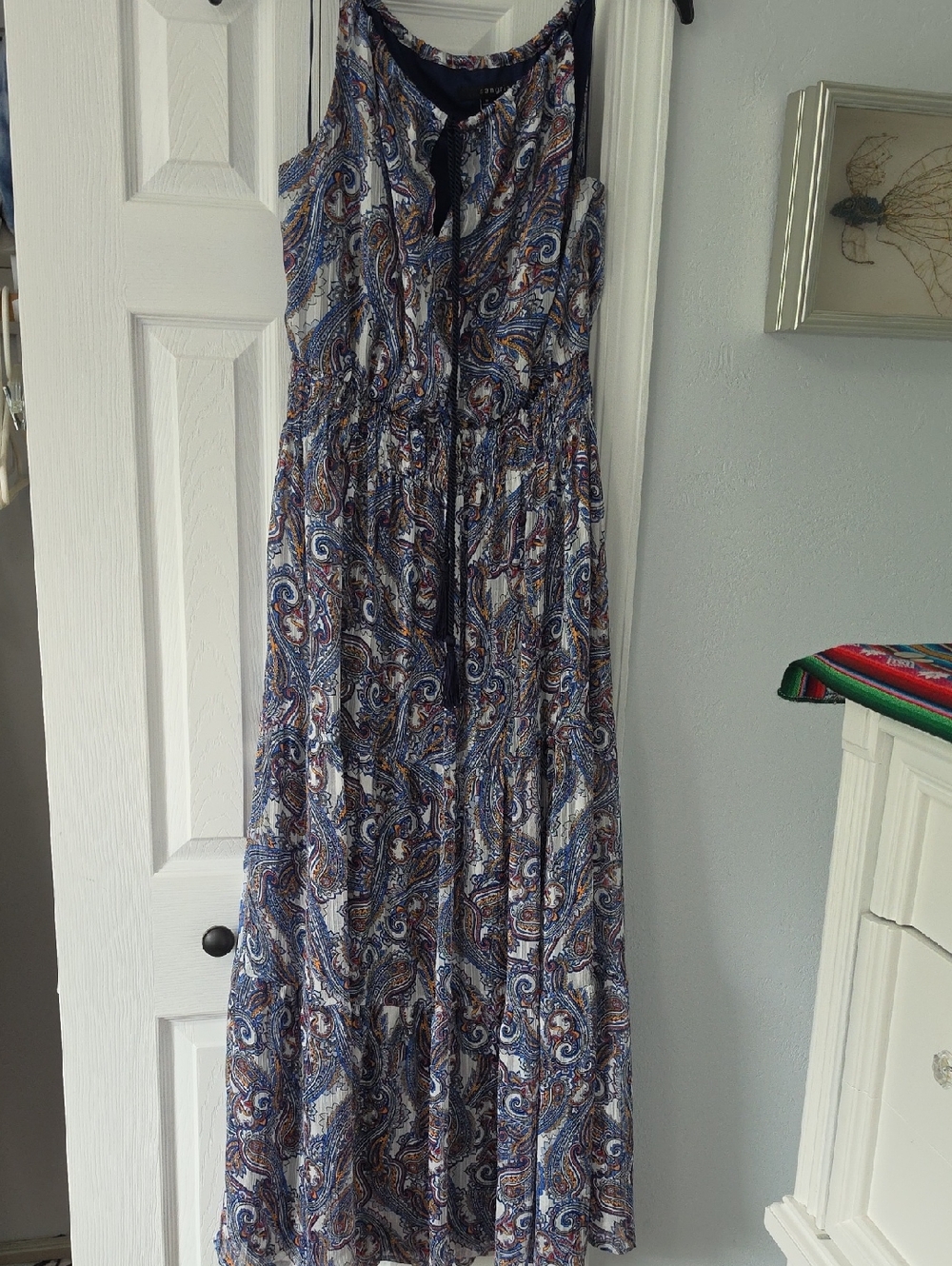 Signature by Sangria Blue Paisley Maxi Dress with Brown Accents